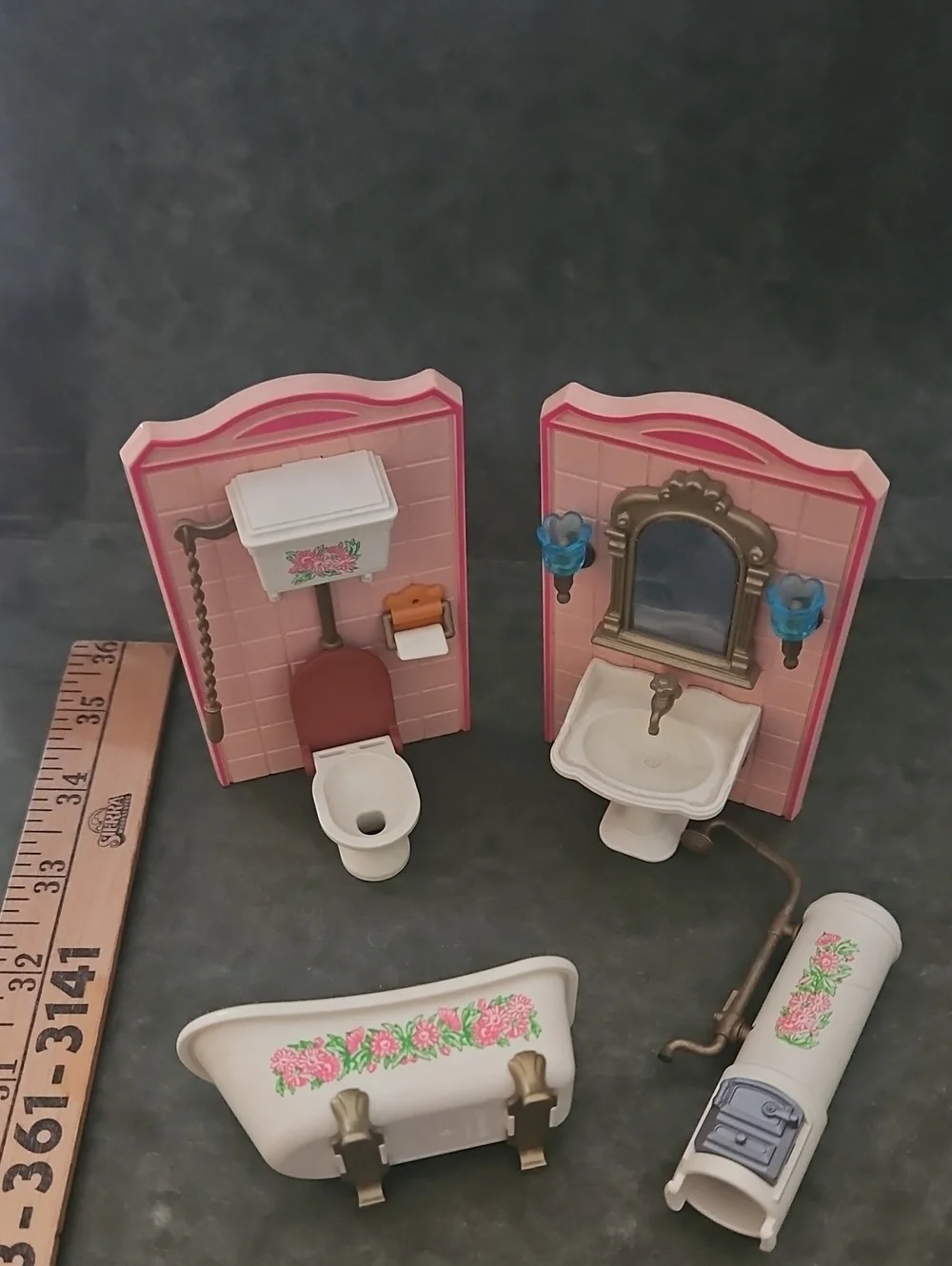 Pink Floral Dollhouse Bathroom Set - Home Bath Accessories